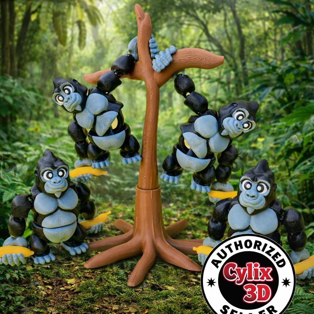 Articulated Gorilla Toy Set with Tree