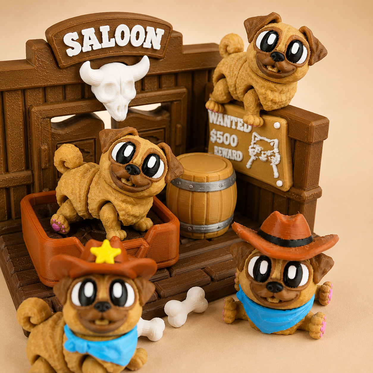 Wild West Pug Sheriff Diorama Set