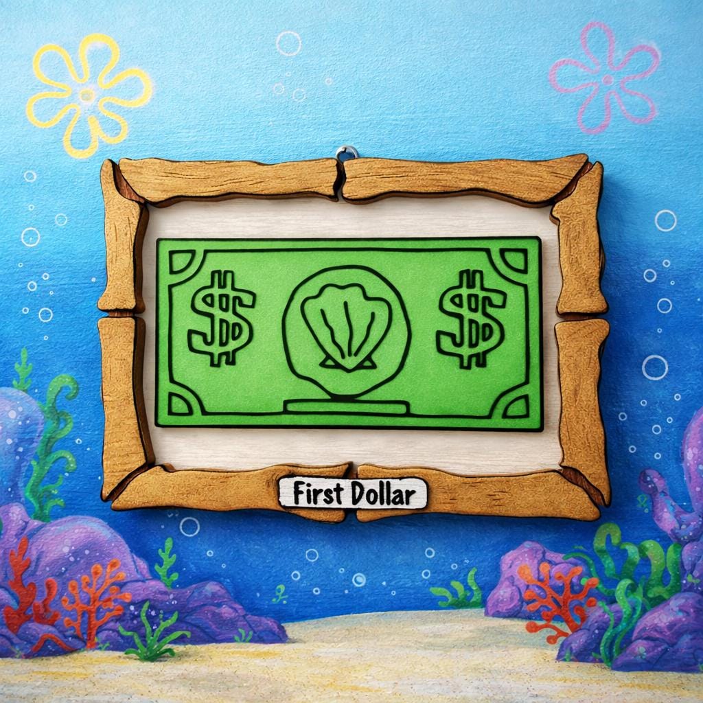 Mr. Crabs First Dollar Sign, 3D Printed Cartoon Decor