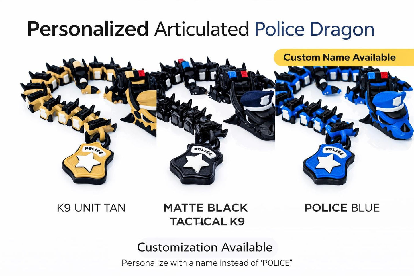 Police K9 Dragon Fidget Toy: 3D Printed Tactical Desk Decor