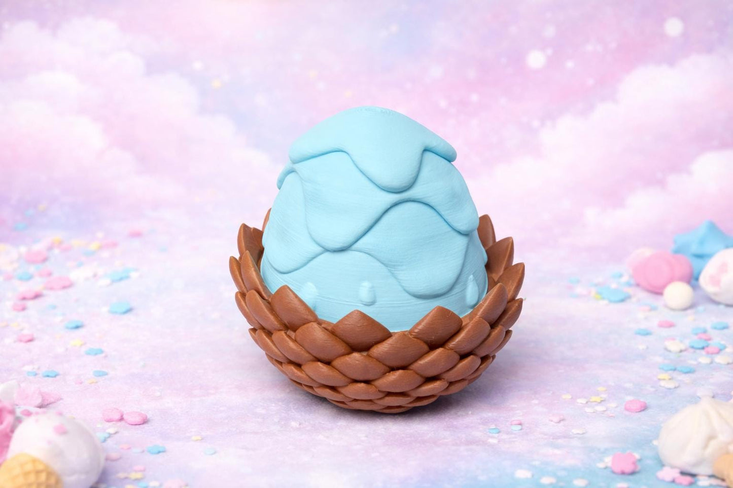 Cotton Candy Ice Cream Dragon and Egg 3D Printed Fantasy Desk Figurine