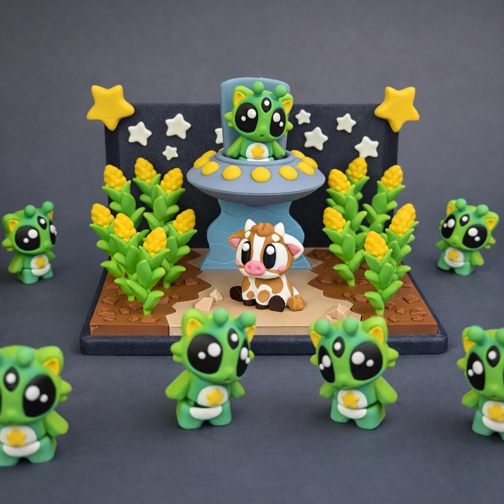 Alien Abduction Cow Diorama