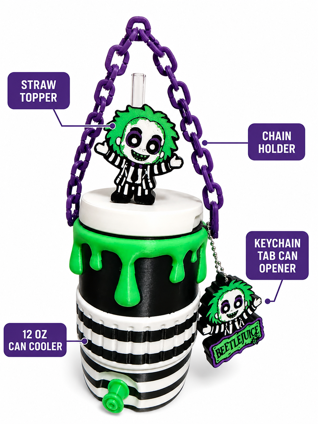 Spooky Striped 12 oz Can Cooler