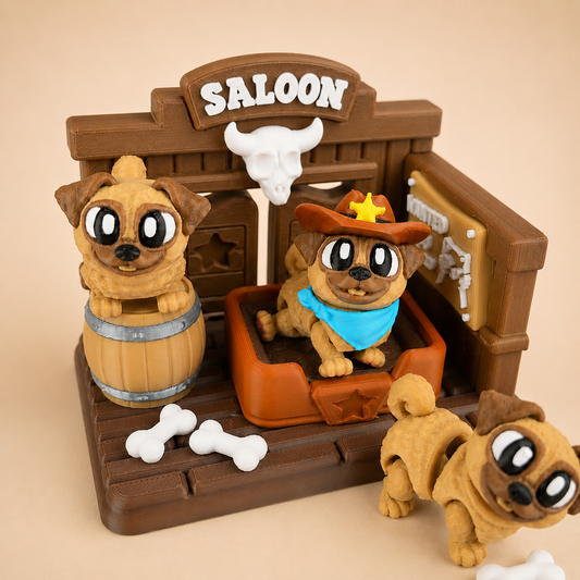 Wild West Pug Sheriff Diorama Set