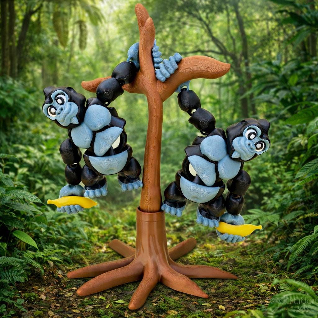 Articulated Gorilla Toy Set with Tree